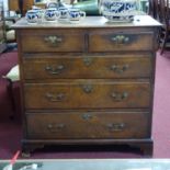 A 19th Century oak attic chest of 2 short above 3 long drawers, in 2 parts, H.100, W.100, D.49 cm