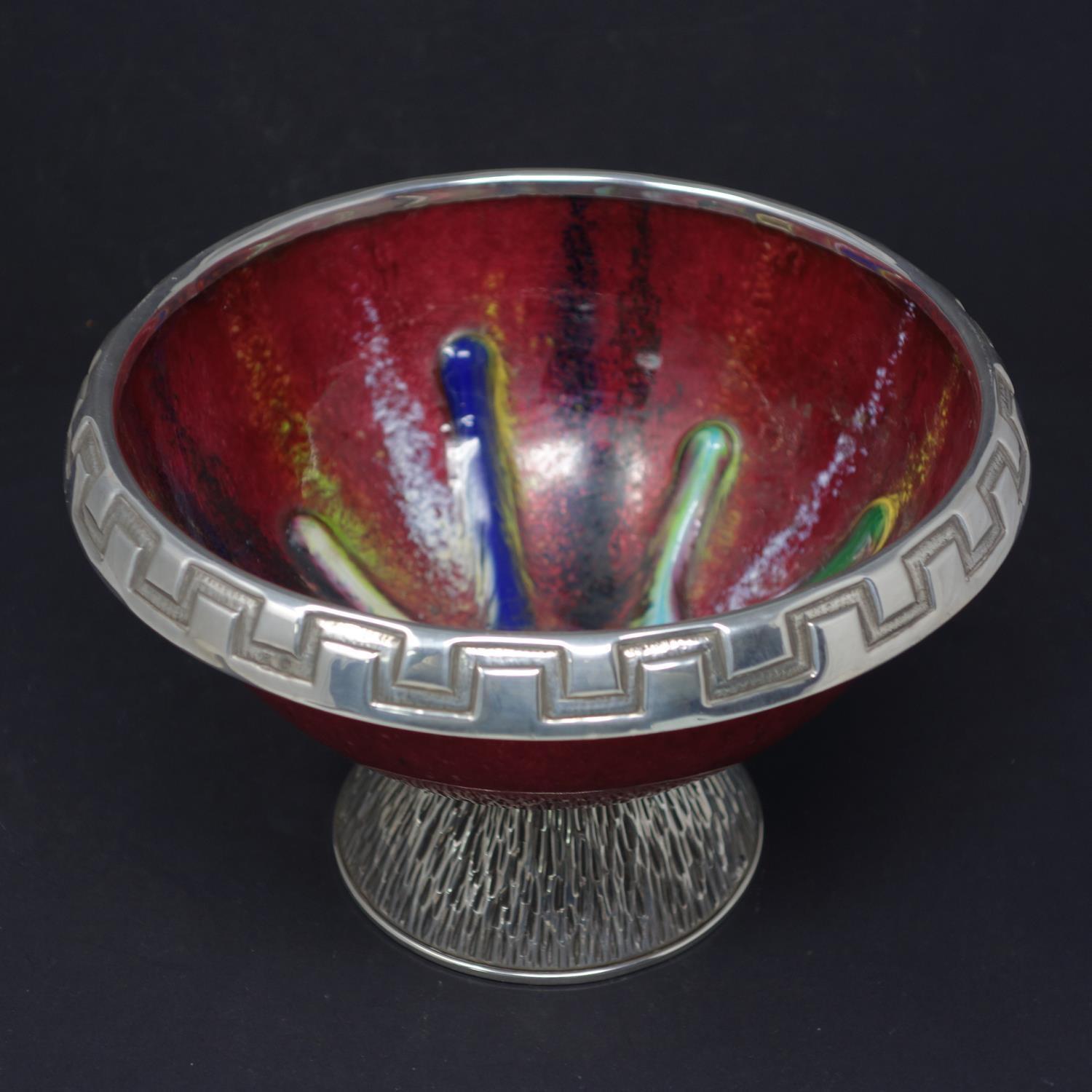 A Judaic silver and enamel bowl, the bowl with multi-coloured mottled decoration with silver rim and - Bild 3 aus 5