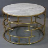 A contemporary marble topped circular gilt metal low table, of bamboo design, H.50cm Diameter 73cm