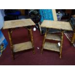 A pair of Victorian Bamboo Occasional Tables with rattan tiers, H.67 W.52 D.37cm