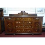 An Edwardian inlaid mahogany sideboard, H.124 W.185 D.64cm