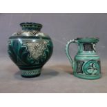 A 20th century green glazed vase and matching jug