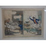 An early 19th century hand coloured engraving, titled 'the pleasures of an agreeable bed fellow',