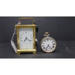 A Bayard eight day brass carriage clock, the dial with Roman numerals, H.11.5cm, together with a