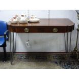 A Georgian mahogany side table, raised on later hair pin legs, H.83 W.119 D.61cm