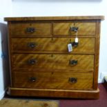 An Art Noveau satin birch chest of two short over three long drawers, raised on a pedestal base, H.