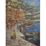 A 20th century impressionist study of a port scene, oil on board, indistinctly signed and dated