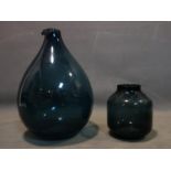 Two contemporary dark blue blown glass vases, H. 45 cm