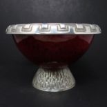 A Judaic silver and enamel bowl, the bowl with multi-coloured mottled decoration with silver rim and