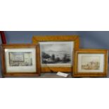 Three maple framed pictures to include a Victorian watercolour and 2 prints