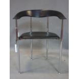 An Italian desk chair by Arper, chrome and leather, marked to verso