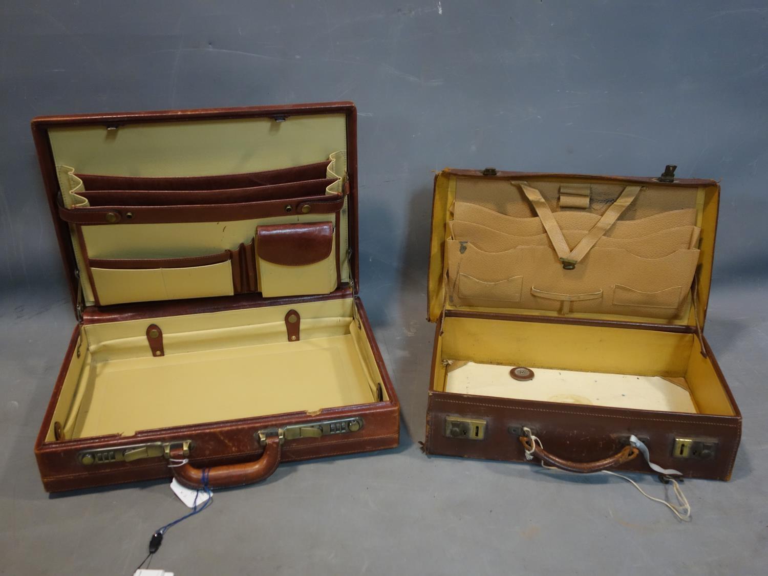 A Barclay brown leather suitcase, H.34 W.45 D.10cm, together with a brown leather writing case, H.25 - Image 2 of 3