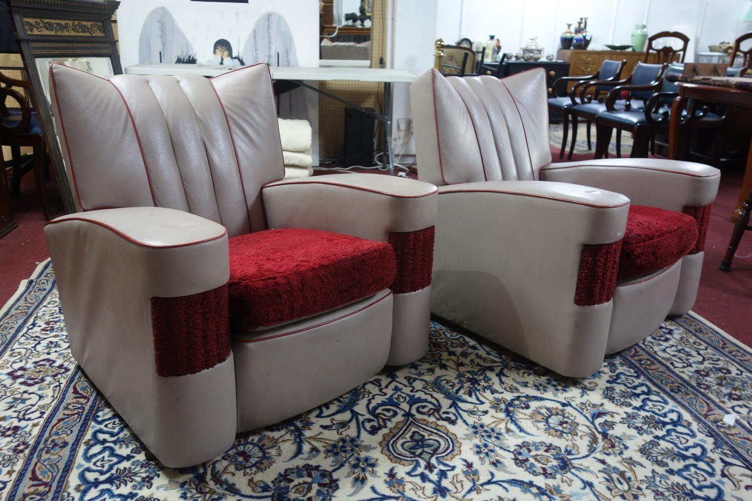 A pair of Art Deco grey and red armchairs, H.82 W.86 D.77cm - Image 3 of 6