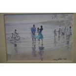 Lucy Willis (Contemporary British artist), 'Family by the Sea', watercolour, signed and dated
