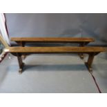 A pair of early 20th century elm and oak benches, 49 W.199 D.36cm