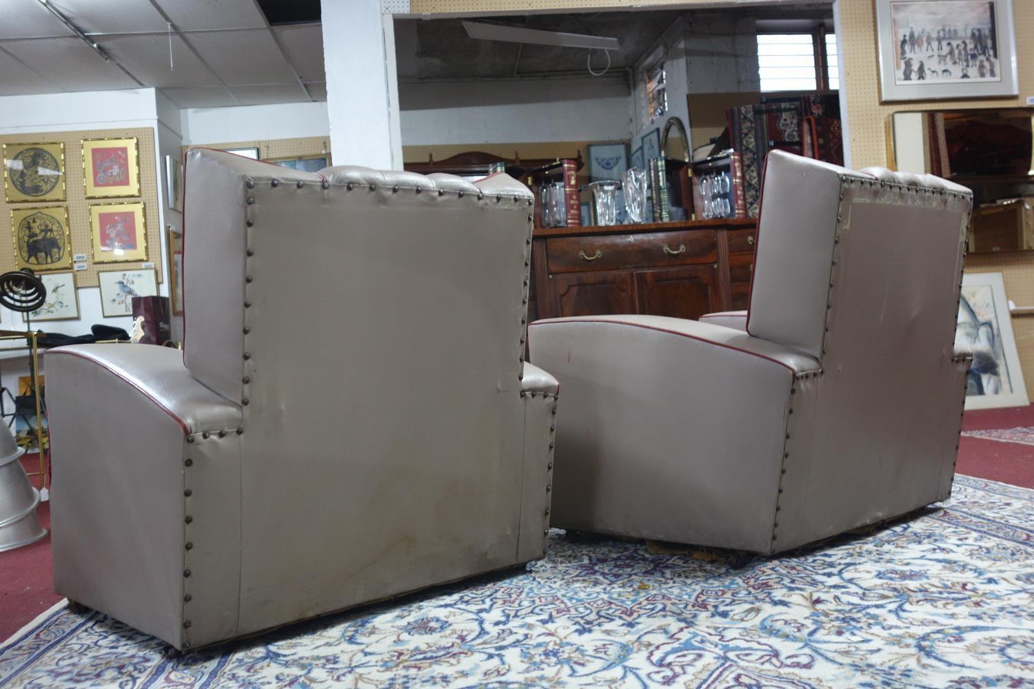 A pair of Art Deco grey and red armchairs, H.82 W.86 D.77cm - Image 4 of 6