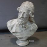 A large plaster bust of a bearded gentleman on socle base, H.64cm