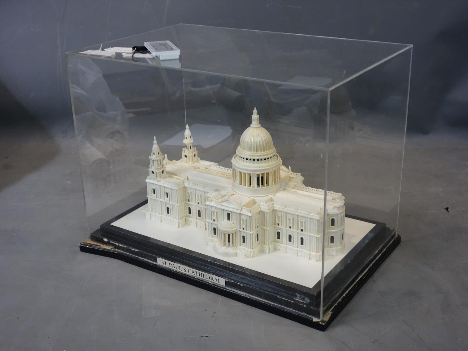 A hand-built scale model of St Paul's Cathedral, under a perspex case on plinth, approx. size H.25 - Image 4 of 4