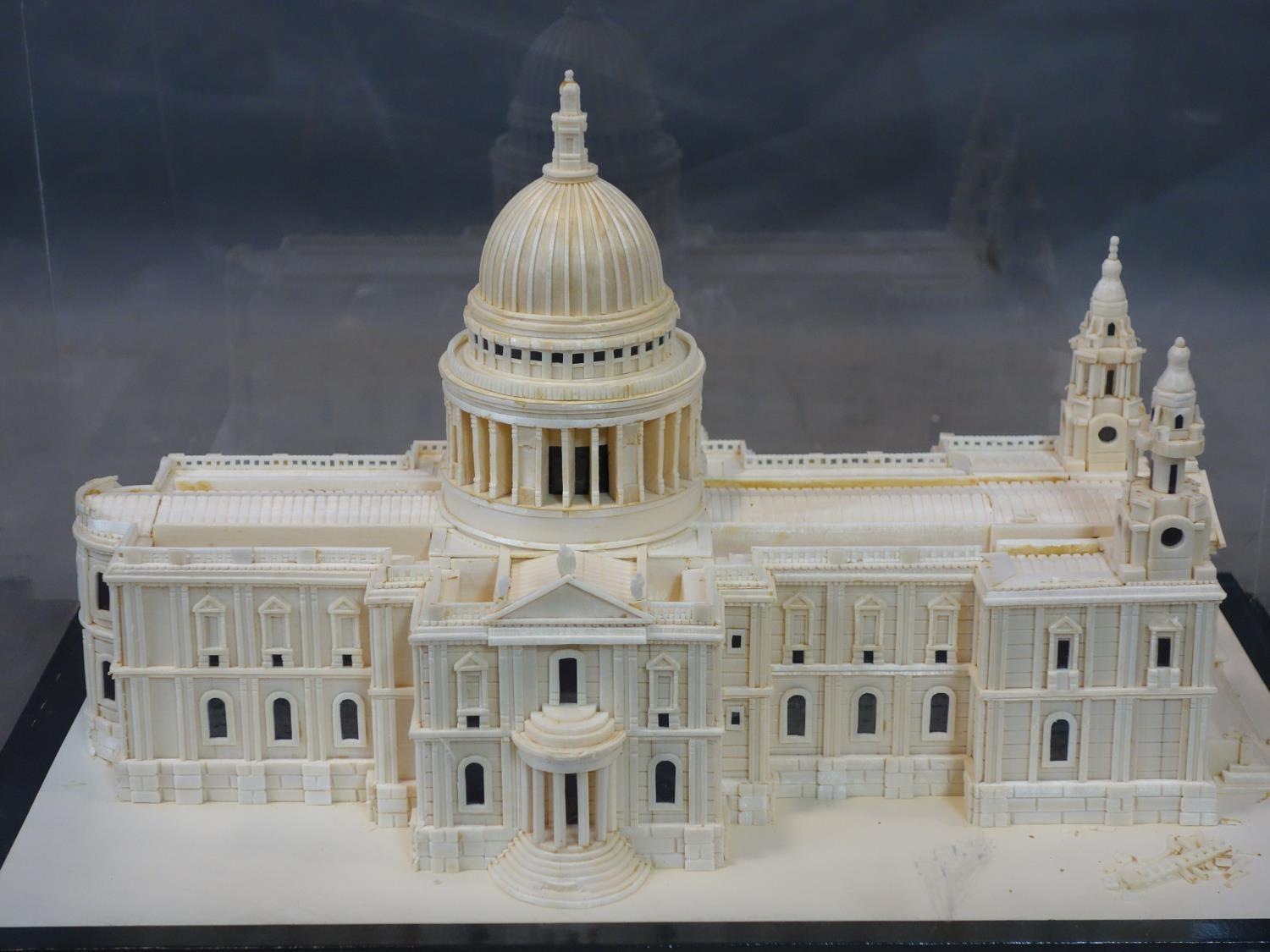 A hand-built scale model of St Paul's Cathedral, under a perspex case on plinth, approx. size H.25 - Image 3 of 4