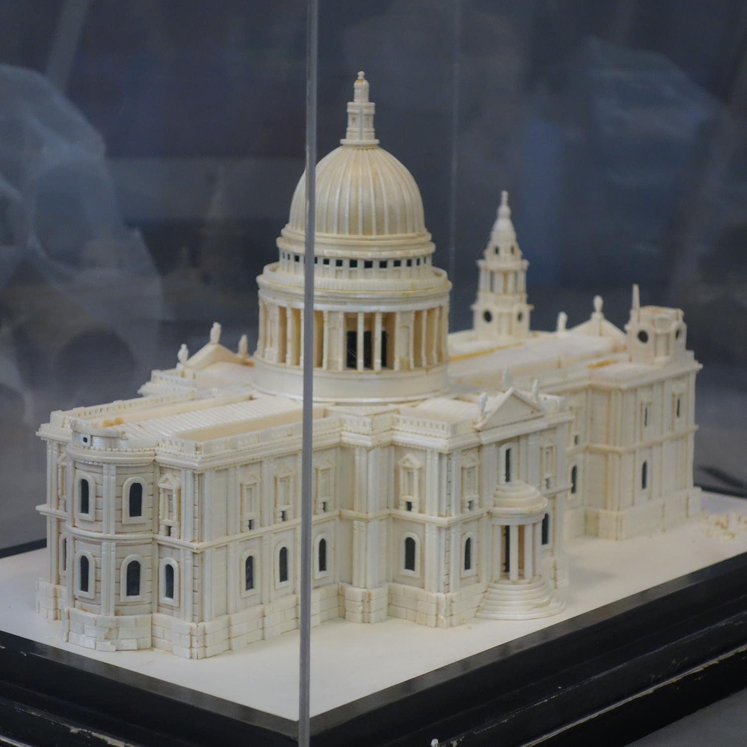A hand-built scale model of St Paul's Cathedral, under a perspex case on plinth, approx. size H.25 - Image 2 of 4