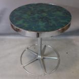 A 1960/70's chrome lamp table with faux marble top, H.69 D.62cm