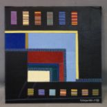 Contemporary artist, Abstract composition, Suede leather and fabric patchwork on panel, signed and