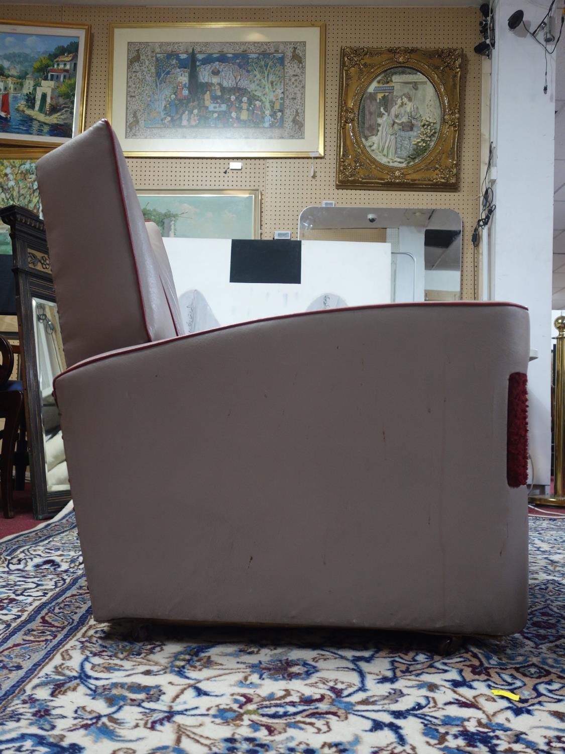 A pair of Art Deco grey and red armchairs, H.82 W.86 D.77cm - Image 6 of 6