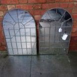 A pair of arched garden mirrors, 77 x 49cm