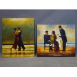 After Jack Vettriano, 'Dancing on the Beach', oil on canvas, bearing signature, 61 x 50cm; and '