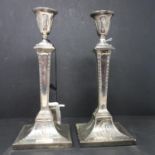 A pair of 19th century Queens plated candlesticks by Mappin brothers, H.30cm
