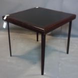 A 20th century card table, with leather top and folding tapered legs, H.73 W.82 D.82cm