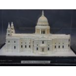 A hand-built scale model of St Paul's Cathedral, under a perspex case on plinth, approx. size H.25