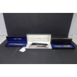 A collection of pens, to include matching set of a 1970's Parker pen and pencil in original case,