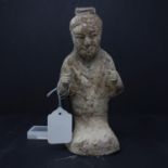 A Chinese Han Dynasty (206 BC?220 AD) pottery figure of a kneeling man, H.22cm