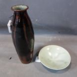 A Jane Smith studio pottery bowl together with a studio pottery vase, signed to base