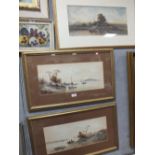 A PAIR OF FRAMED AND GLAZED WATERCOLOURS DEPICTING RURAL BOATING SCENES SIGNED I WILTON TOGETHER