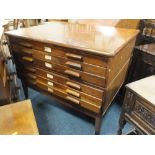 A LARGE WOODEN MAP/PLAN CHEST WITH SIX DRAWERS H 89 W 121 D 93 M