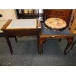 A 1920'S PIANO STOOL, OAK NEEDLEWORK STOOL AND A CIRCULAR STOOL (3)