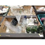 TWO TRAYS OF ASSORTED GLASSWARE TO INCLUDE CUT GLASS DRINKING GLASSES ETC.