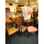 AN EDWARDIAN MAHOGANY INLAID CHAIR, A VICTORIAN CHAIR, BERGERE CHAIR, A LLOYD LOOM CHAIR AND LINEN