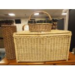 A WICKER BASKET AND TWO OTHER WICKER ITEMS (3)