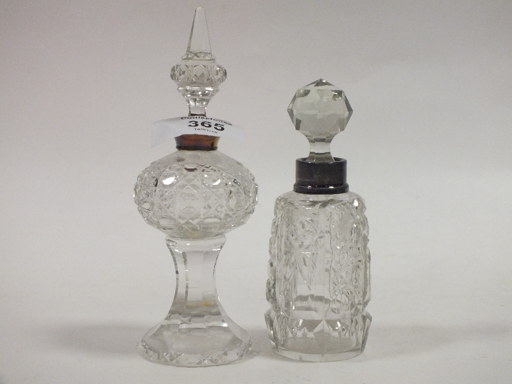 TWO HALLMARKED SILVER AND CUT GLASS SCENT BOTTLES