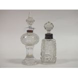 TWO HALLMARKED SILVER AND CUT GLASS SCENT BOTTLES