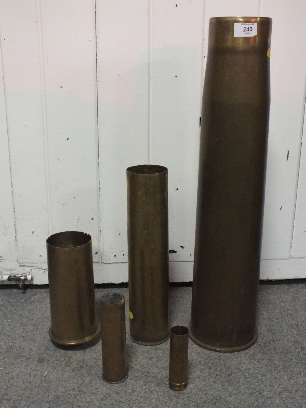 A COLLECTION OF TRENCH ART VASES TALLEST H - 62CM