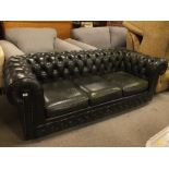 BUTTON BACK THREE SEATER GREEN CHESTERFIELD SOFA