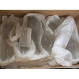 FOUR BOXES CONTAINING REPLACEMENT GLASS OIL LAMP CHIMNEYS TOGETHER WITH A BED PAN