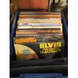 A BOX OF LP RECORDS TO INCLUDE THE BEATLES, ELVIS PRESLEY , BEE GEES ETC
