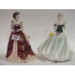 A ROYAL WORCESTER SCARLETT SOUTHERN BELLE TOGETHER WITH A ROYAL WORCESTER KEEPSAKE FIGURE