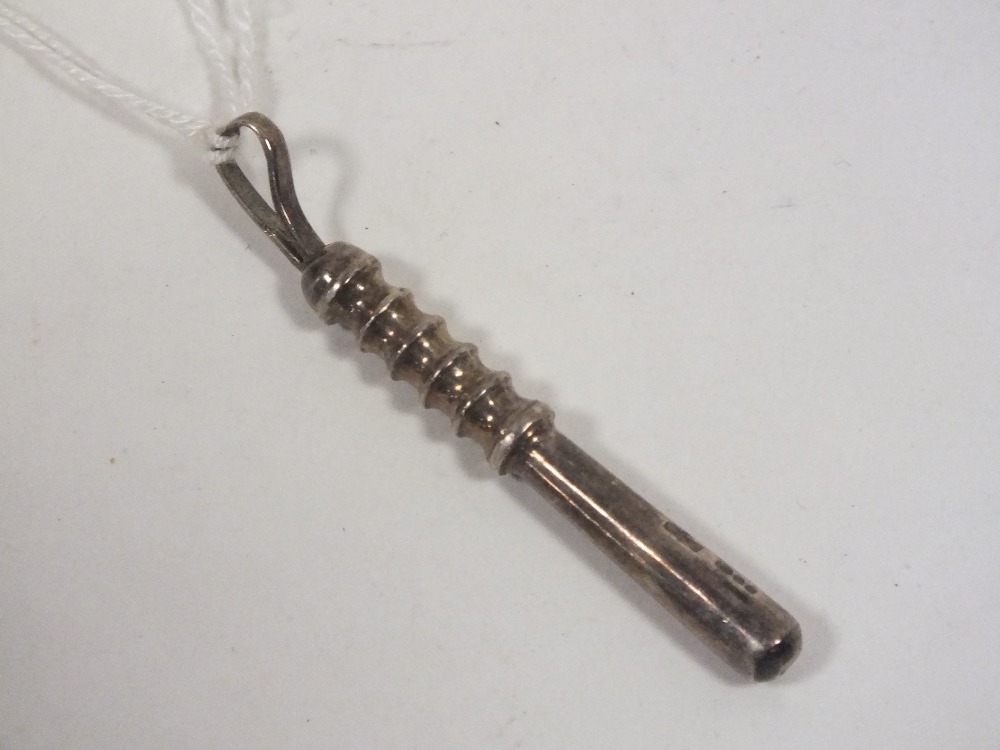 A HALLMARKED SILVER NOVELTY TRUNCHEON FOB