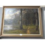 A FRAMED EARLY 20TH CENTURY OIL ON CANVAS DEPICTING A WOODLAND PATH INDISTINCTLY SIGNED LOWER RIGHT